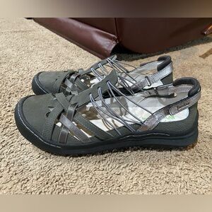 Jambu Relax Foam Chestnut Mary Jane Strappy Shoes Gray Leather Women's Size 8M